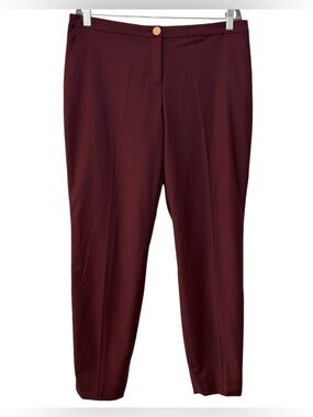 TED BAKER London Delihat Straight Leg Ankle Tailored Trousers in Wine Size 10-12